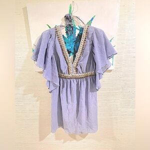 Tibi periwinkle bead detailing flutter sleeve mini dress sz 2